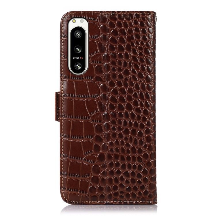 For Sony Xperia 5 IV Crocodile Top Layer Cowhide Leather Phone Case(Brown)