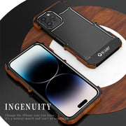 For iPhone 14 Plus R-JUST Ironwood Generation Metal + Wood Phone Case