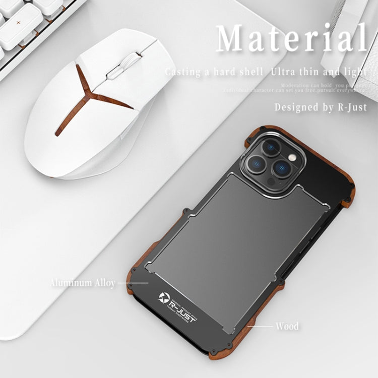 For iPhone 14 Pro R-JUST Ironwood Generation Metal + Wood Phone Case