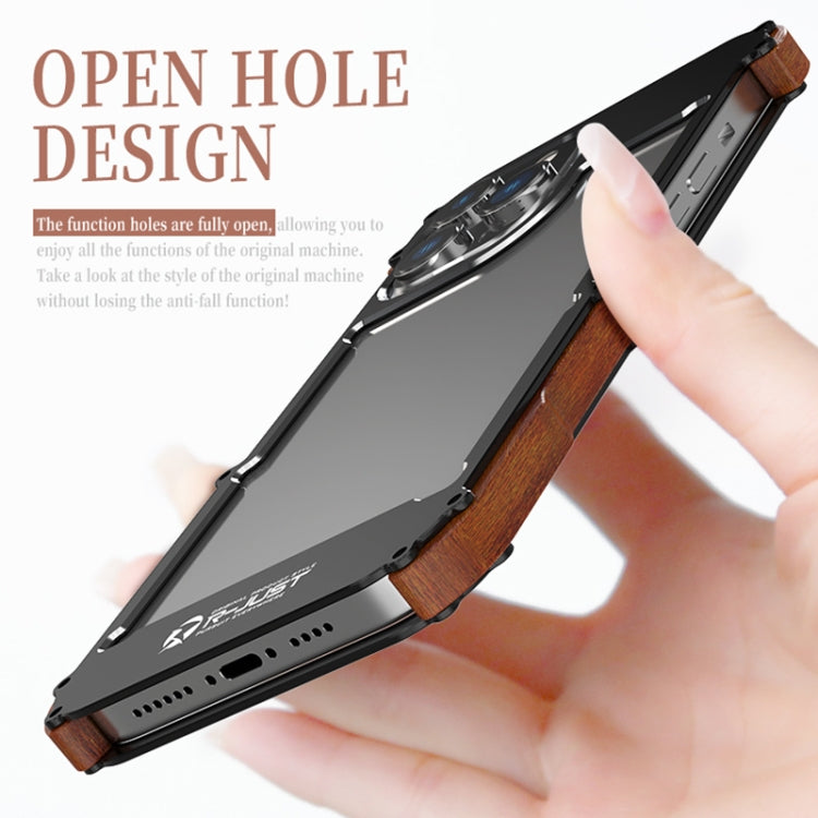 For iPhone 14 Pro R-JUST Ironwood Generation Metal + Wood Phone Case
