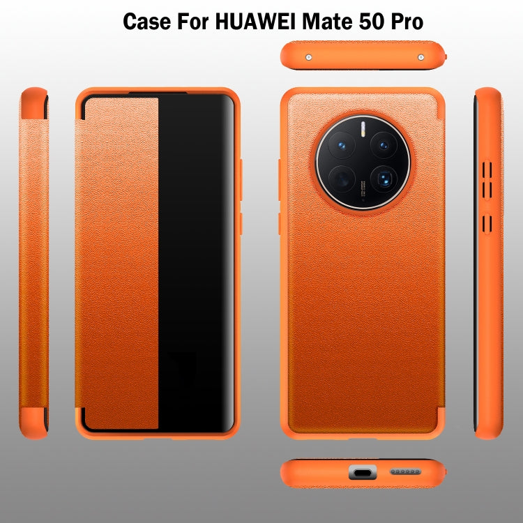 For Huawei Mate 50 Leather + TPU Frame Shockproof Phone Case(Orange)