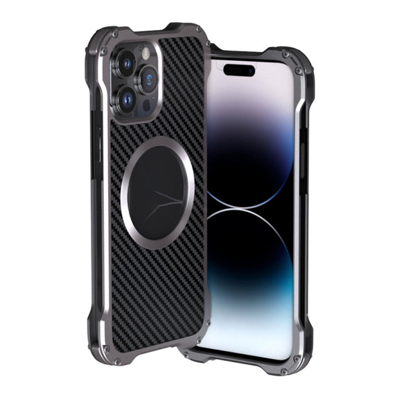 For iPhone 14 Pro R-JUST RJ51 Hollow Shockproof Metal Phone Case(Dark Grey)
