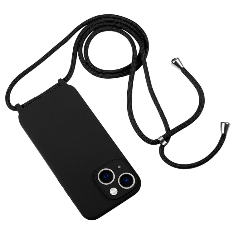 For iPhone 13 Crossbody Lanyard Liquid Silicone Case(Black)