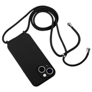 For iPhone 13 Crossbody Lanyard Liquid Silicone Case(Black)