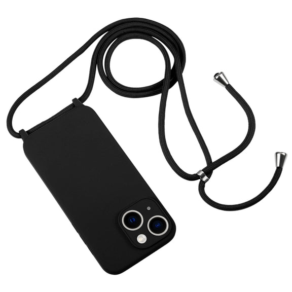 For iPhone 13 Crossbody Lanyard Liquid Silicone Case(Black)