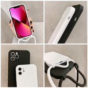 For iPhone 13 Crossbody Lanyard Liquid Silicone Case(Black)