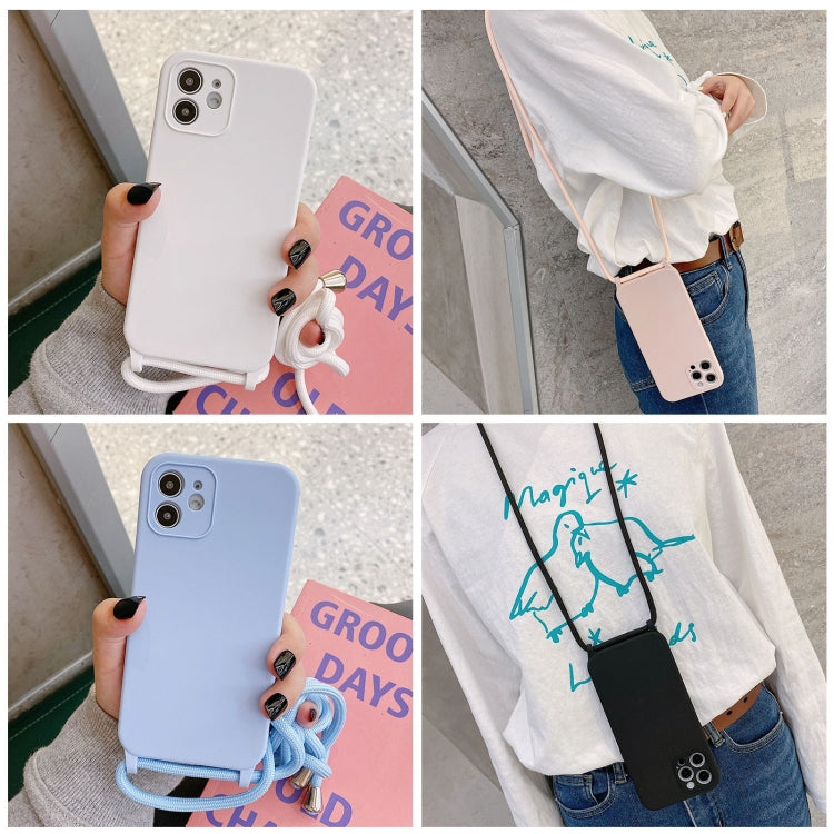 For iPhone 13 Crossbody Lanyard Liquid Silicone Case(Black)
