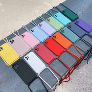 For iPhone 13 Crossbody Lanyard Liquid Silicone Case(Black)