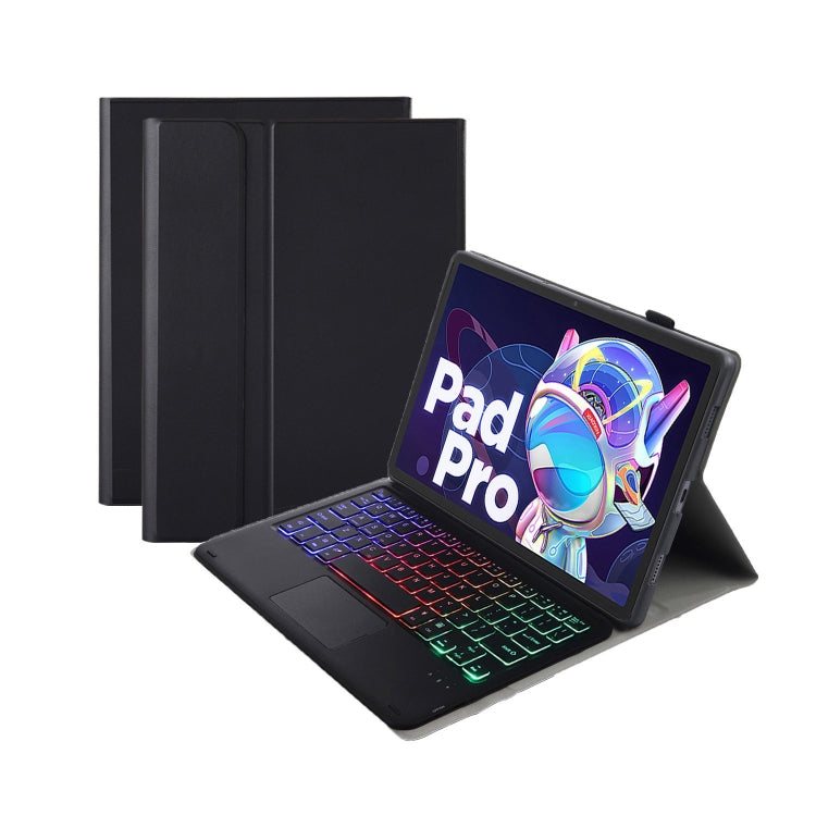 AM18-AS Tri-color Backlight Bluetooth Keyboard Leather Case with Touchpad For Lenovo XiaoXin Pad Pro 2022 11.2 inch(Black)