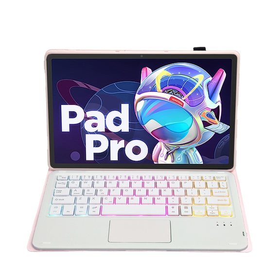 AM18-AS Tri-color Backlight Bluetooth Keyboard Leather Case with Touchpad For Lenovo XiaoXin Pad Pro 2022 11.2 inch(Pink)
