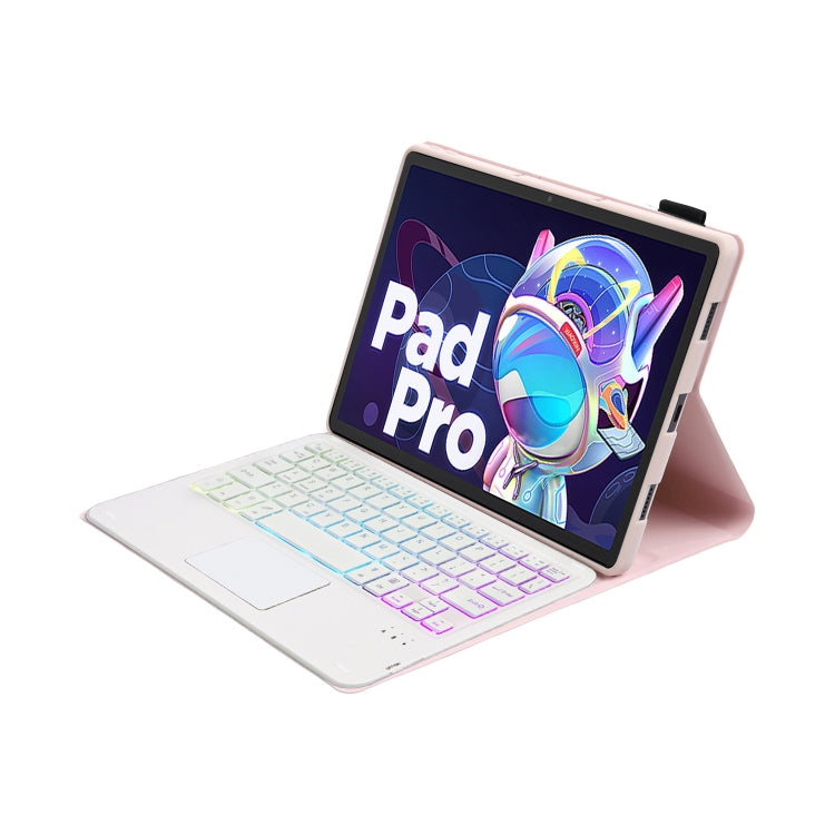 AM18-AS Tri-color Backlight Bluetooth Keyboard Leather Case with Touchpad For Lenovo XiaoXin Pad Pro 2022 11.2 inch(Pink)