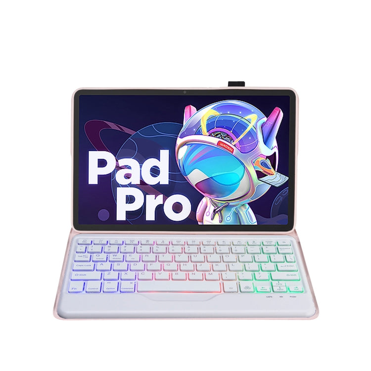 AM18-BS Tri-color Backlight Bluetooth Keyboard Leather Case For Lenovo XiaoXin Pad Pro 2022 11.2 inch(Pink)