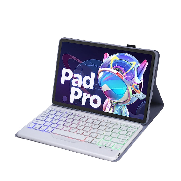 AM18-BS Tri-color Backlight Bluetooth Keyboard Leather Case For Lenovo XiaoXin Pad Pro 2022 11.2 inch(Blue)