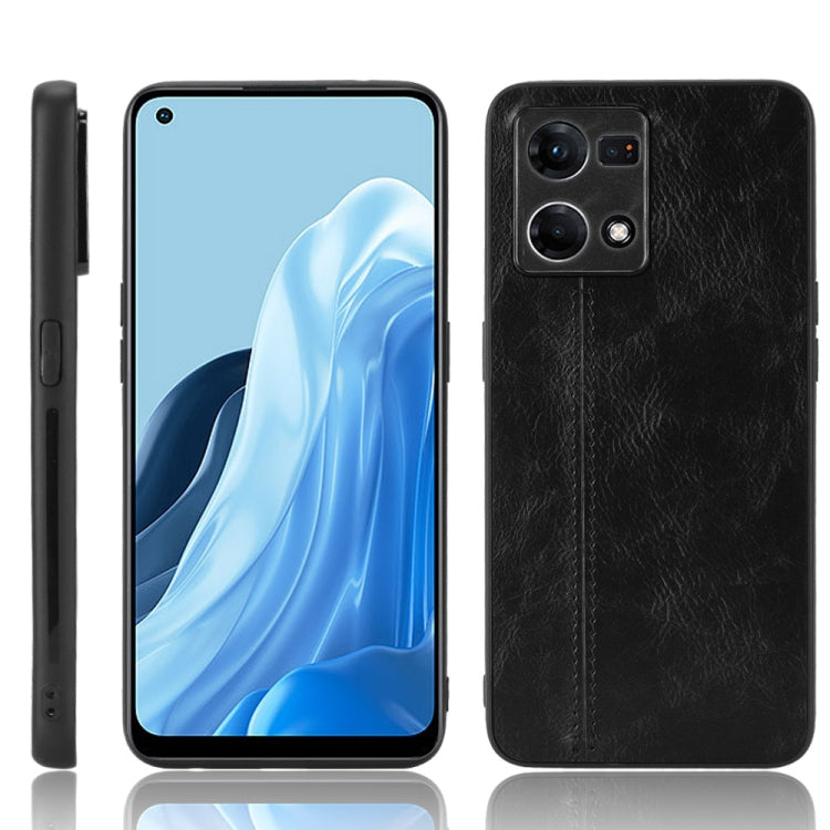 For OPPO Reno7 4G Sewing Cow Pattern Skin PC + PU + TPU Case(Black)