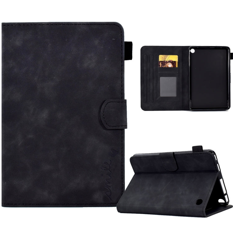 For Amazon Kindle Fire 7 2022 Embossed Smile Flip Tablet Leather Case(Black)