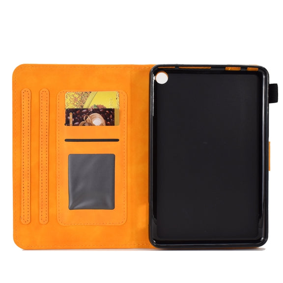 For Amazon Kindle Fire 7 2022 Embossed Smile Flip Tablet Leather Case(Khaki)