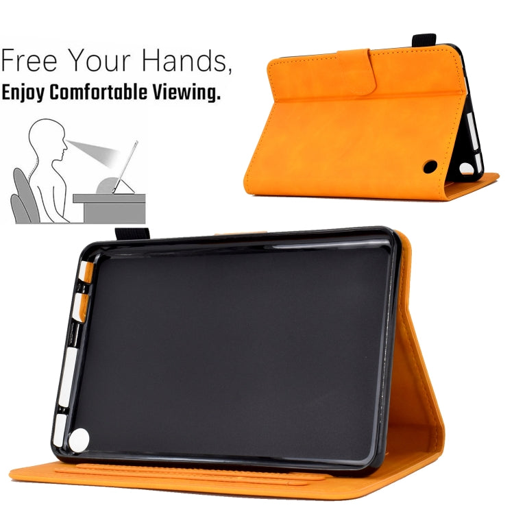 For Amazon Kindle Fire 7 2022 Embossed Smile Flip Tablet Leather Case(Khaki)