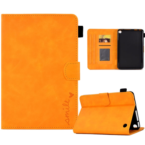 For Amazon Kindle Fire 7 2022 Embossed Smile Flip Tablet Leather Case(Khaki)