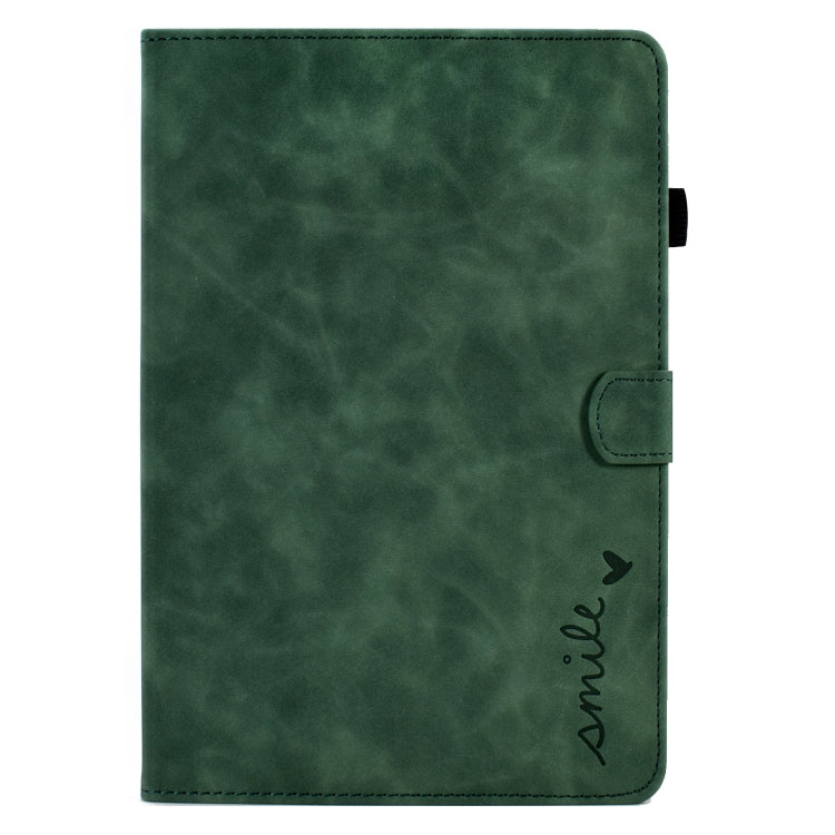 For Amazon Kindle Fire HD 10 2021 Embossed Smile Flip Tablet Leather Case(Green)