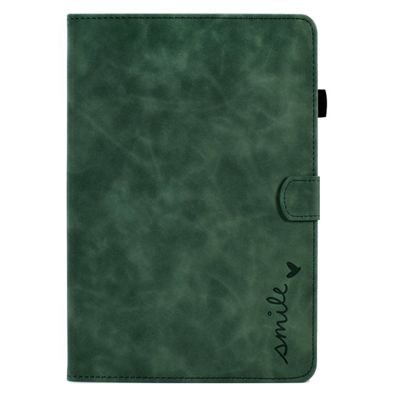 For Amazon Kindle Fire HD 10 2021 Embossed Smile Flip Tablet Leather Case(Green)