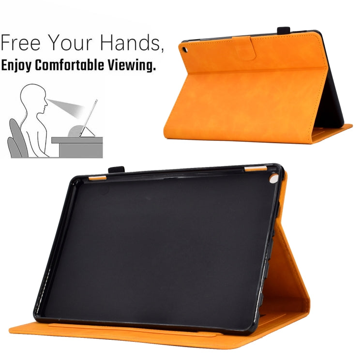 For Amazon Kindle Fire HD 10 2021 Embossed Smile Flip Tablet Leather Case(Khaki)