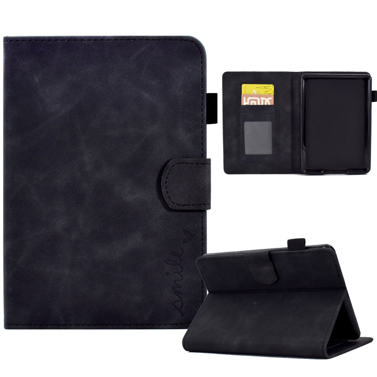 For Amazon Kindle Paperwhite 5 Embossed Smile Flip Tablet Leather Case(Black)