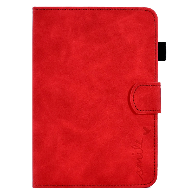 For Amazon Kindle Paperwhite 5 Embossed Smile Flip Tablet Leather Case(Red)