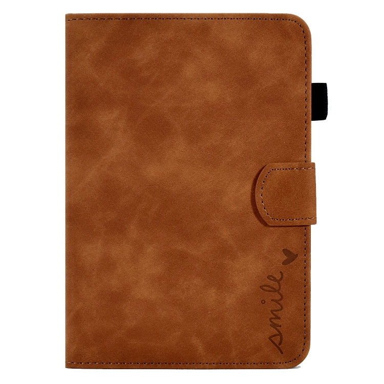 For Amazon Kindle Paperwhite 4/3/2/1 Embossed Smile Flip Tablet Leather Case(Brown)