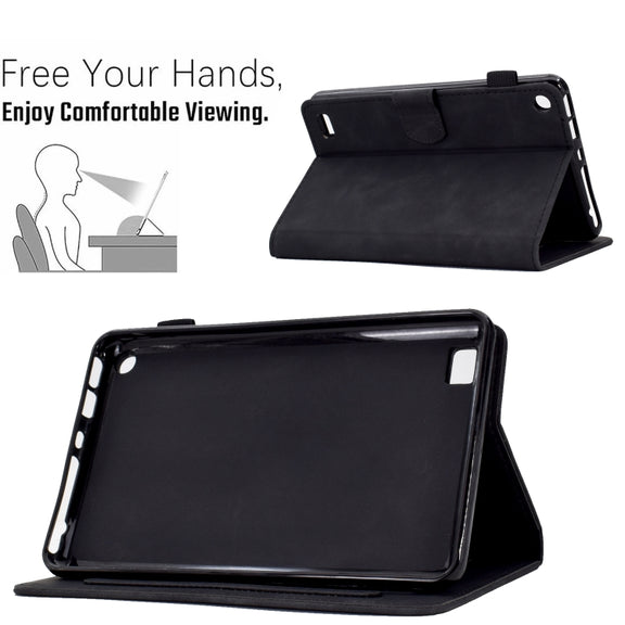 For Amazon Kindle Fire 7 2019/2017/2015 Embossed Smile Flip Tablet Leather Case(Black)