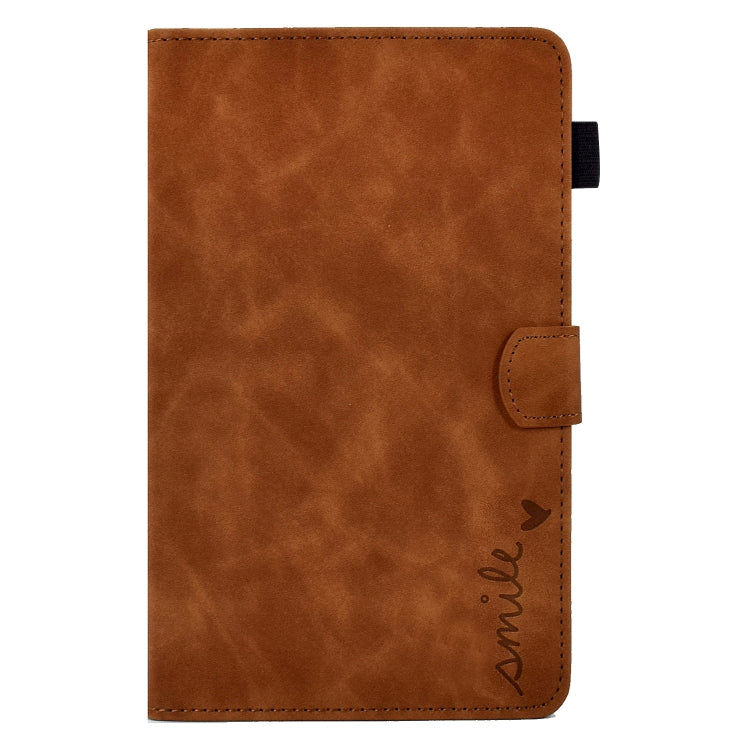 For Amazon Kindle Fire 7 2019/2017/2015 Embossed Smile Flip Tablet Leather Case(Brown)