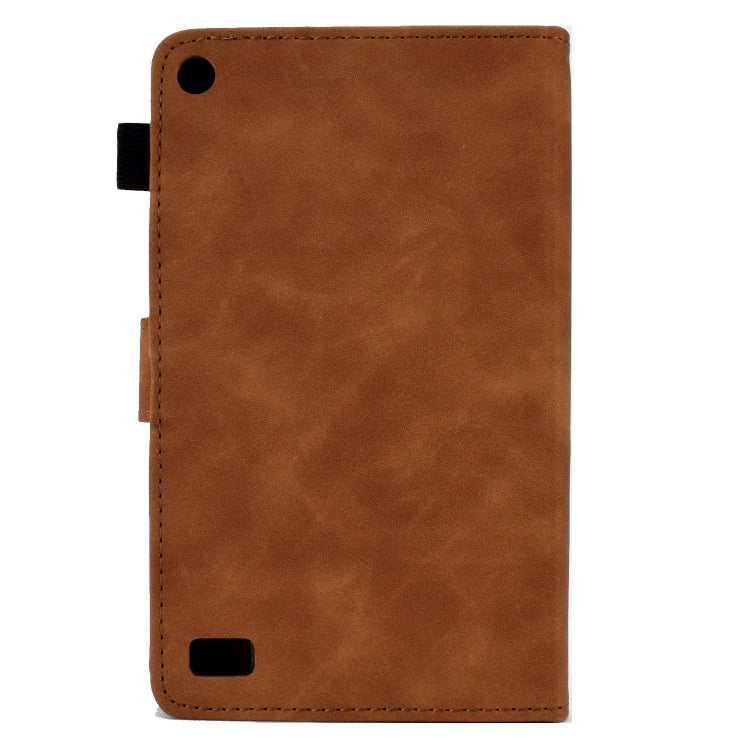 For Amazon Kindle Fire 7 2019/2017/2015 Embossed Smile Flip Tablet Leather Case(Brown)