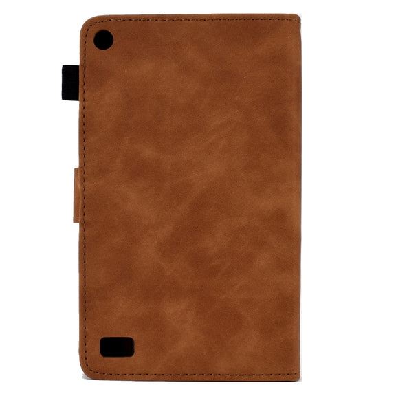 For Amazon Kindle Fire 7 2019/2017/2015 Embossed Smile Flip Tablet Leather Case(Brown)