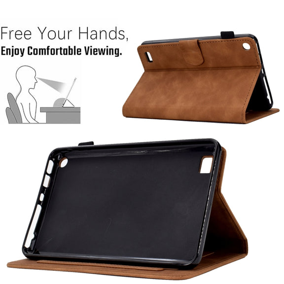 For Amazon Kindle Fire 7 2019/2017/2015 Embossed Smile Flip Tablet Leather Case(Brown)