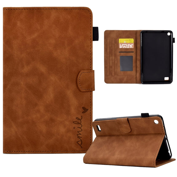 For Amazon Kindle Fire 7 2019/2017/2015 Embossed Smile Flip Tablet Leather Case(Brown)