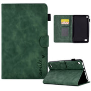For Amazon Kindle Fire 7 2019/2017/2015 Embossed Smile Flip Tablet Leather Case(Green)