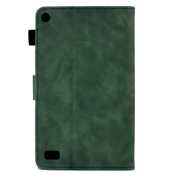 For Amazon Kindle Fire 7 2019/2017/2015 Embossed Smile Flip Tablet Leather Case(Green)