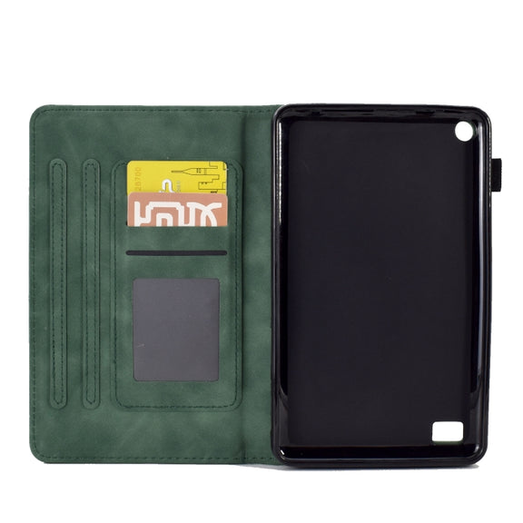 For Amazon Kindle Fire 7 2019/2017/2015 Embossed Smile Flip Tablet Leather Case(Green)