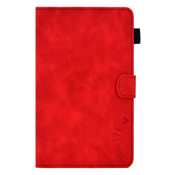 For Amazon Kindle Fire 7 2019/2017/2015 Embossed Smile Flip Tablet Leather Case(Red)