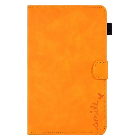 For Amazon Kindle Fire 7 2019/2017/2015 Embossed Smile Flip Tablet Leather Case(Khaki)