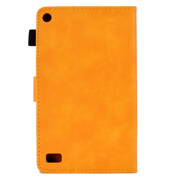 For Amazon Kindle Fire 7 2019/2017/2015 Embossed Smile Flip Tablet Leather Case(Khaki)