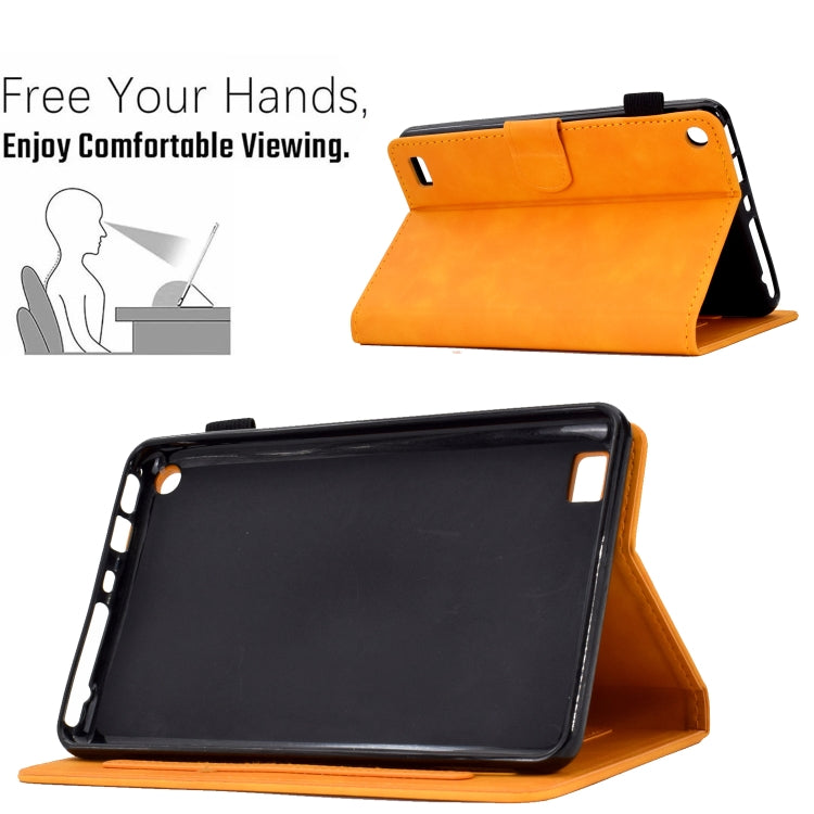 For Amazon Kindle Fire 7 2019/2017/2015 Embossed Smile Flip Tablet Leather Case(Khaki)