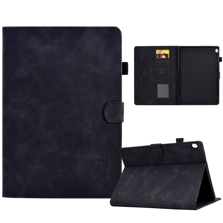 For Lenovo Tab M10 Embossed Smile Flip Tablet Leather Case(Black)