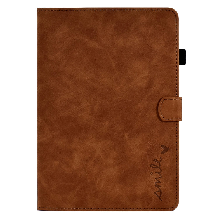 For Lenovo Tab M10 Embossed Smile Flip Tablet Leather Case(Brown)