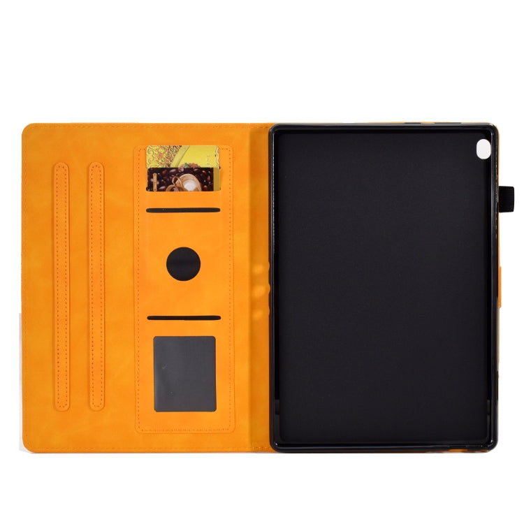 For Lenovo Tab M10 Embossed Smile Flip Tablet Leather Case(Khaki)
