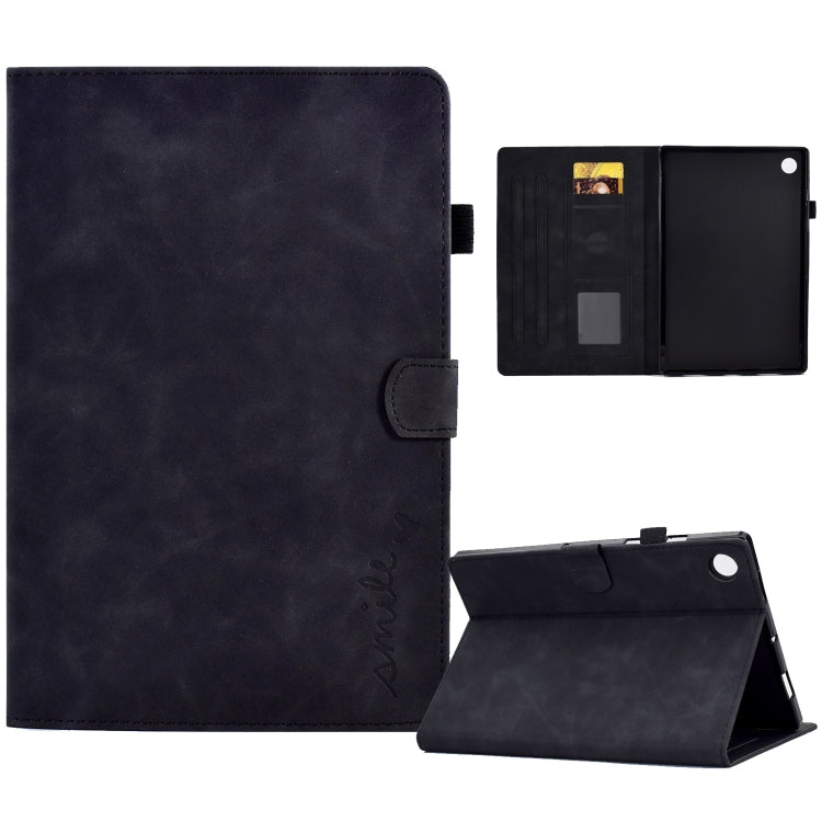 For Lenovo Tab M10 3rd Gen Embossed Smile Flip Tablet Leather Case(Black)