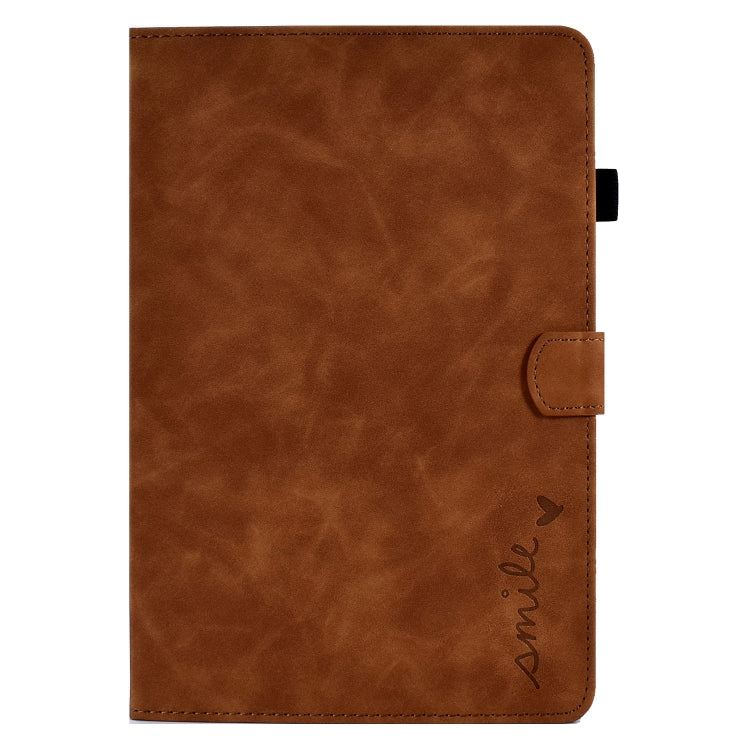 For Lenovo M10 Plus Embossed Smile Flip Tablet Leather Case(Brown)