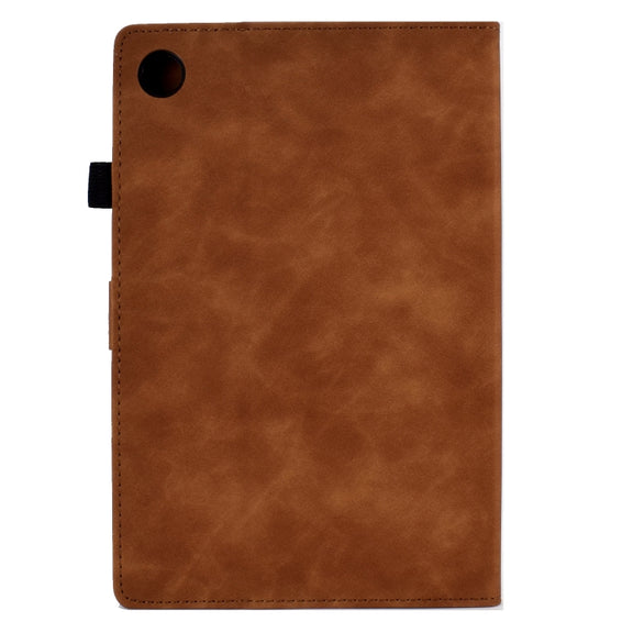 For Lenovo M10 Plus Embossed Smile Flip Tablet Leather Case(Brown)