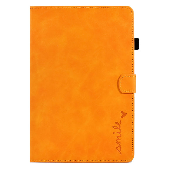 For Lenovo M10 Plus Embossed Smile Flip Tablet Leather Case(Khaki)
