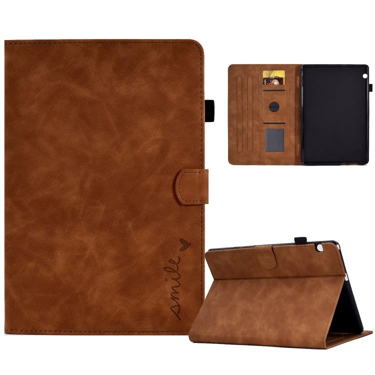 For Huawei MediaPad T5 Embossed Smile Flip Tablet Leather Case(Brown)