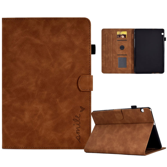 For Huawei MediaPad T5 Embossed Smile Flip Tablet Leather Case(Brown)